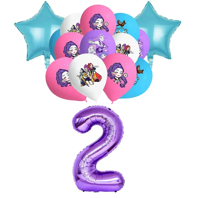 Set ballons chiffre 1 anniversaire Huntrix - Saja-Boys.fr