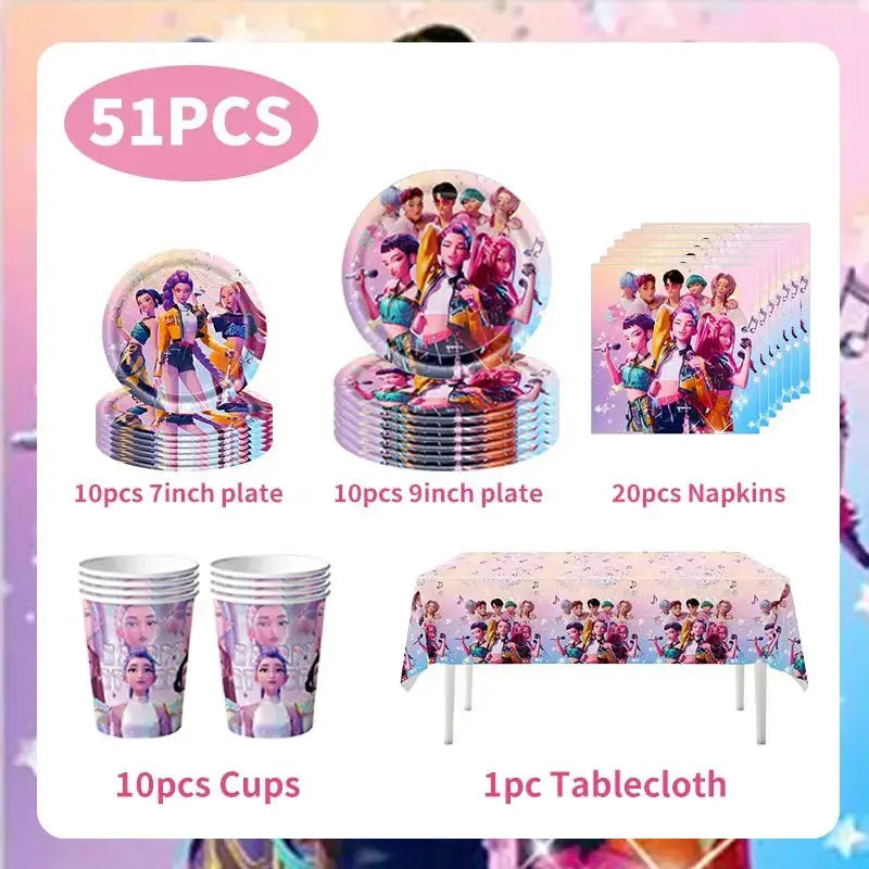 Pack anniversaire vaisselle Huntrix - 51 à 91 pièces 1 Pack anniversaire vaisselle Huntrix 51 pièces