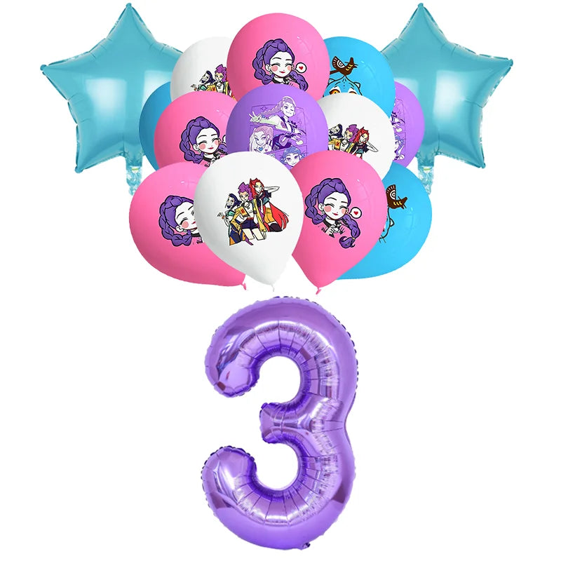 Pack ballons anniversaire Huntrix - 1 à 10 4 Set ballons chiffre 3 anniversaire Huntrix - Saja-Boys.fr