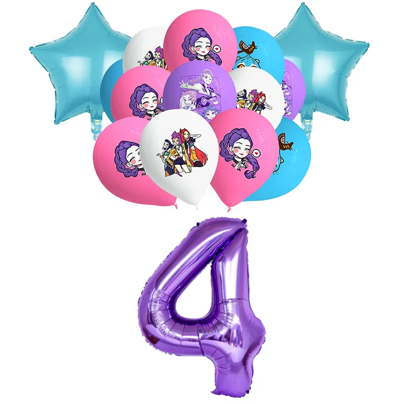Pack ballons anniversaire Huntrix - 1 à 10 5 Set ballons chiffre 4 anniversaire Huntrix - Saja-Boys.fr